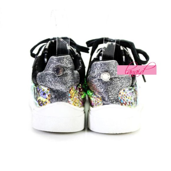 Steve Madden Jparka Sneakers Black Zebra Shiny Iridescent Holographic Mermaid 5 - Picture 5 of 11
